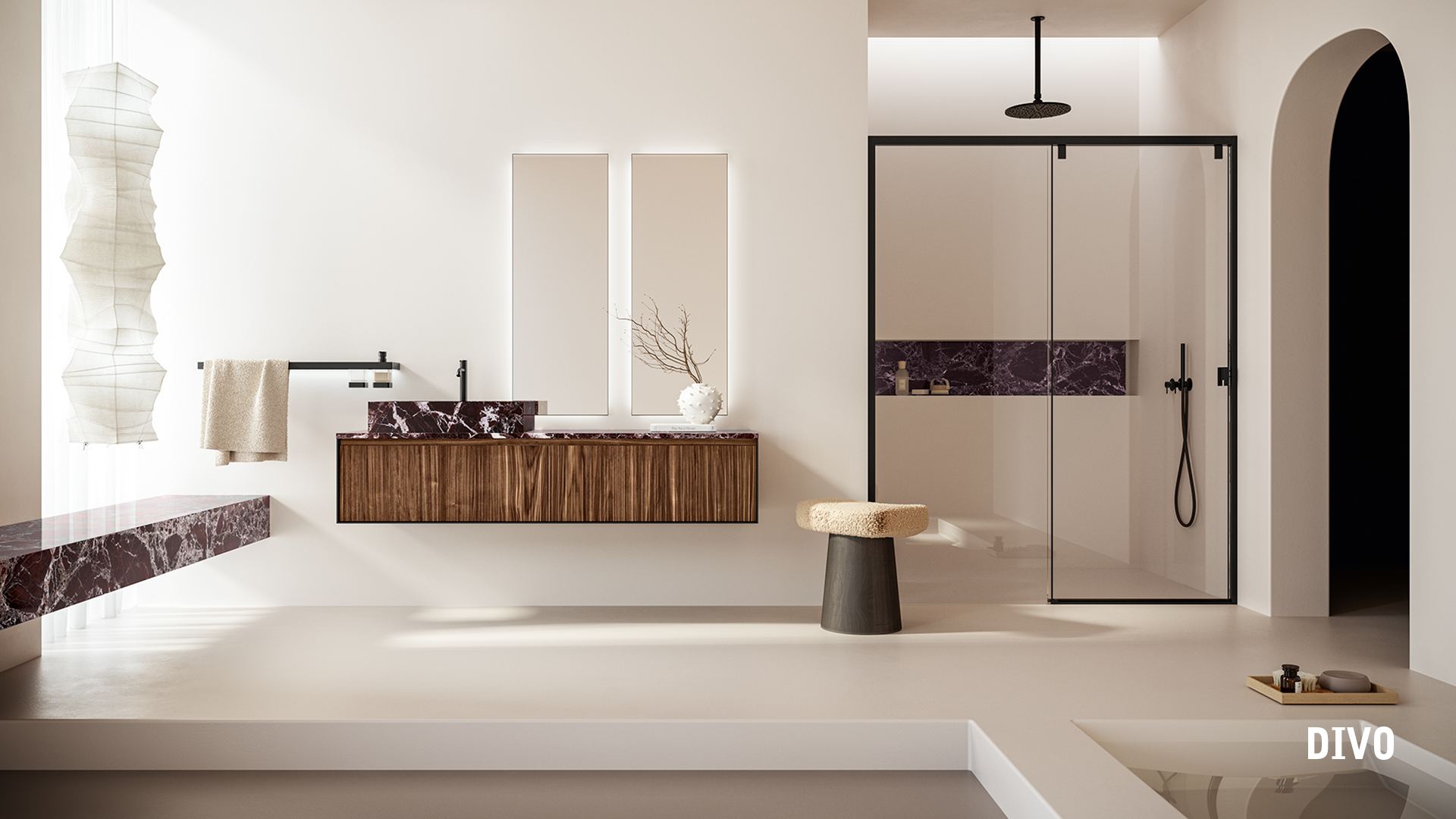 Bagno Inda collezione Divo con mobile in legno e piano in marmo